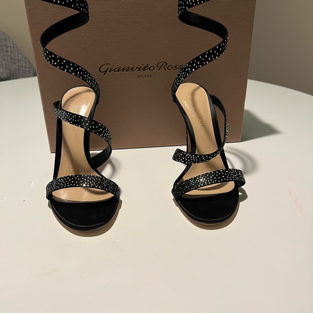 Gianvito Rossi Black satin crystal embellishment  Women's Sandals